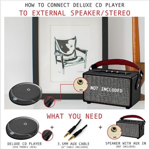 CD Player Portable with 60Second Anti Skip, Stereo Earbuds,Includes Aux in Cable - Picture 5 of 6